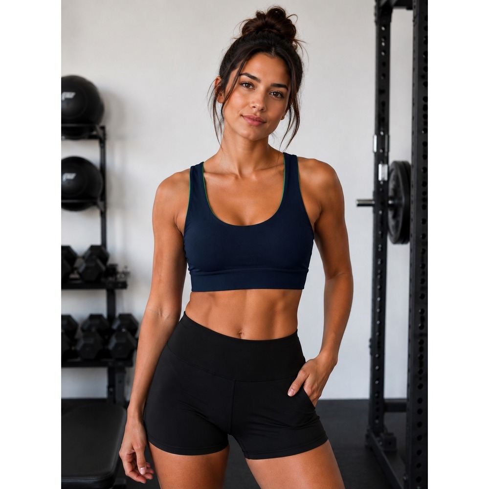 Fabletics Reversible Sports Bra Navy Blue Lime Green Racerback Womens Activewear